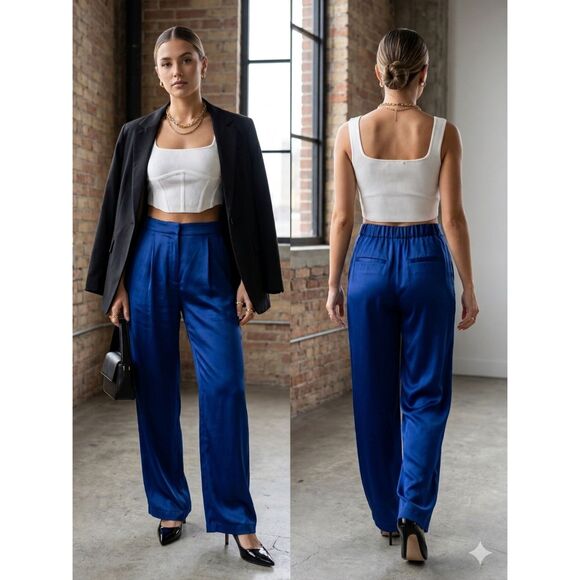Abercrombie & Fitch Pants - Abercrombie & Fitch Satin Wide Leg Pants Women's Sz M Blue Pleated High Rise